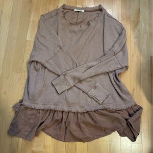 We The Free Waffle Brown Knit with Brown Ruffle Hem